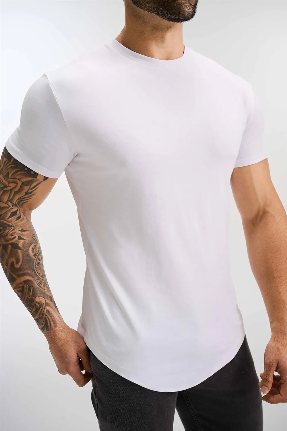 GYM REVOLUTION Men's 5 Pack Workout Gym Hipster Curved Hem Muscle Fitness Hip Hop T Shirts