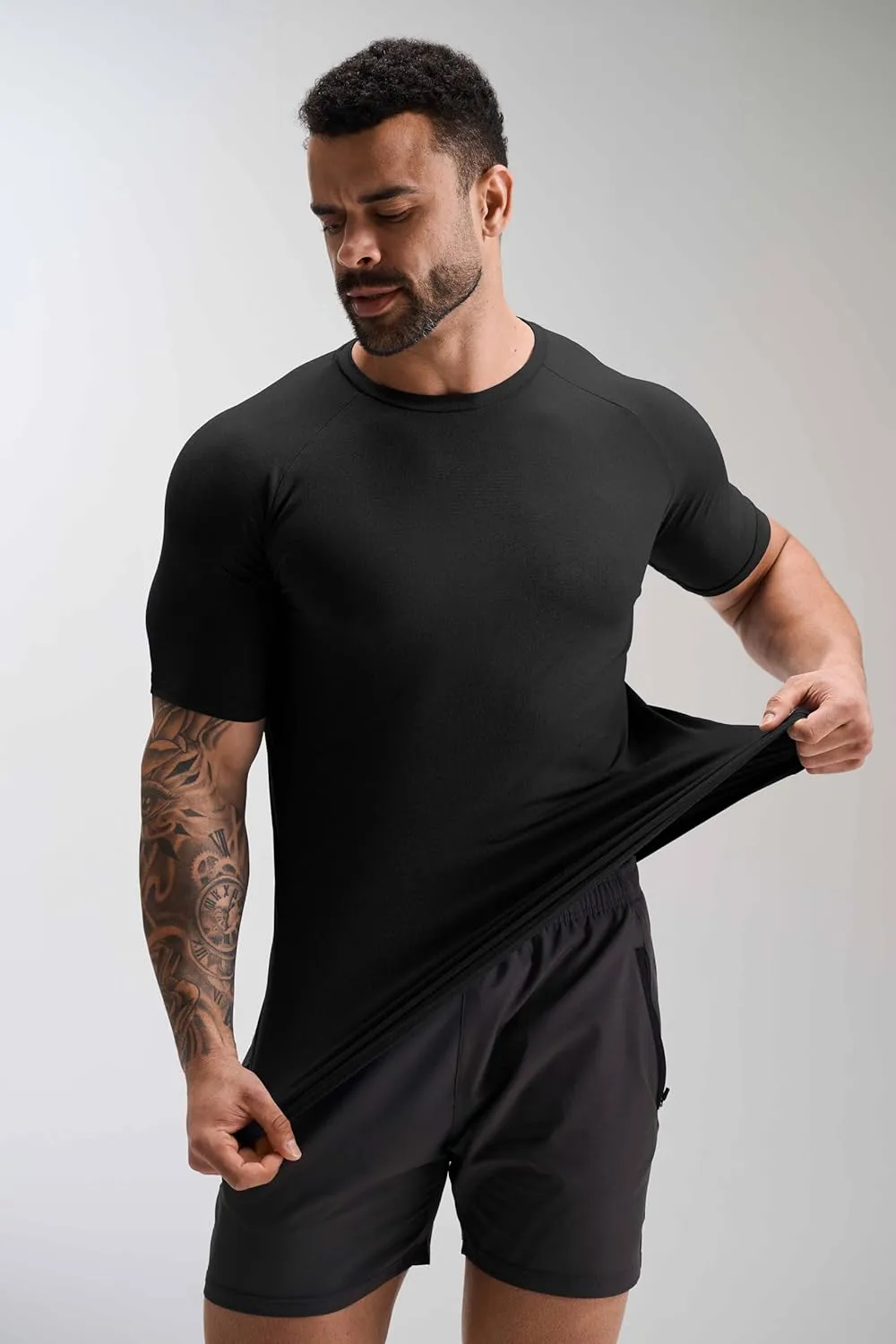 GYM REVOLUTION Men's 5 Pack Workout Gym Hipster Curved Hem Muscle Fitness Hip Hop T Shirts