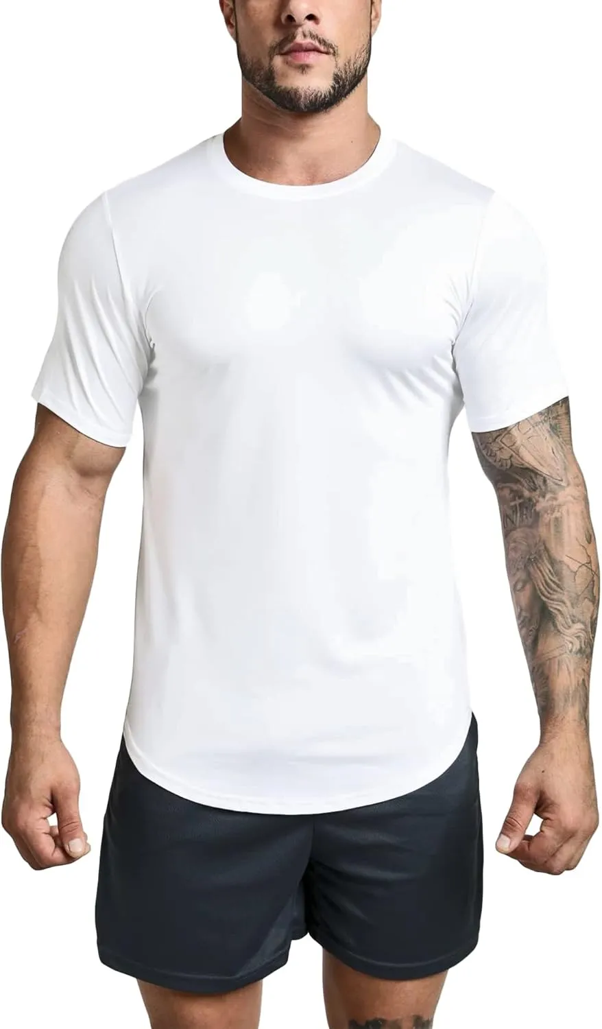 GYM REVOLUTION Men's 5 Pack Workout Gym Hipster Curved Hem Muscle Fitness Hip Hop T Shirts