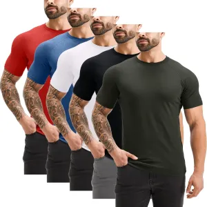 GYM REVOLUTION Men's 5 Pack Workout Gym Hipster Curved Hem Muscle Fitness Hip Hop T Shirts