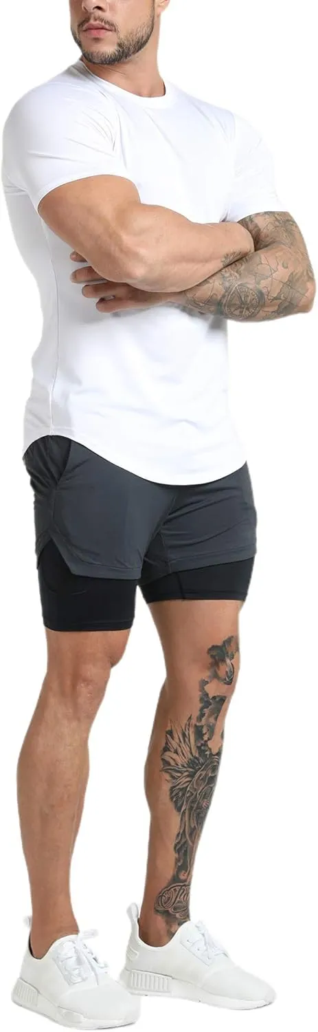 GYM REVOLUTION Men's 5 Pack Workout Gym Hipster Curved Hem Muscle Fitness Hip Hop T Shirts