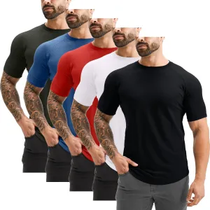 GYM REVOLUTION Men's 5 Pack Workout Gym Hipster Curved Hem Muscle Fitness Hip Hop T Shirts