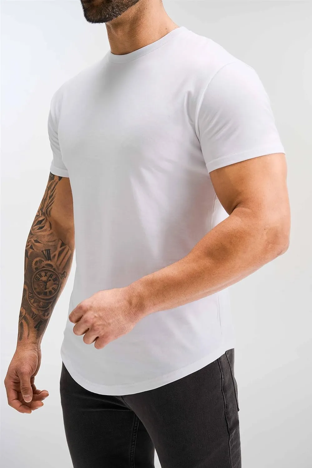 GYM REVOLUTION Men's 5 Pack Workout Gym Hipster Curved Hem Muscle Fitness Hip Hop T Shirts