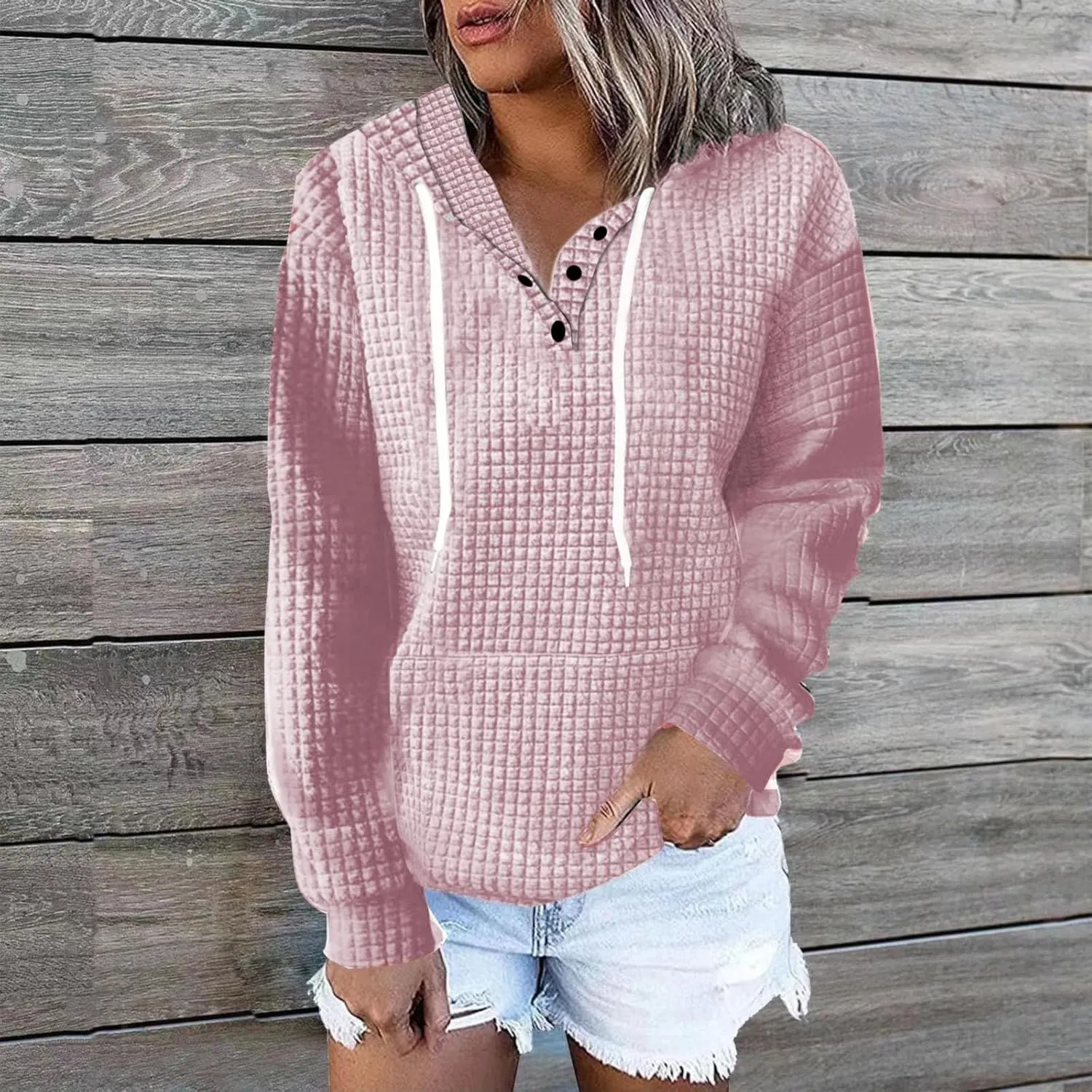 Half Buttons Sweatshirts Cropped Hoodies Fleece Womens Quarter Pullover Sweaters Fall Outfits Sweatshirt Hooded