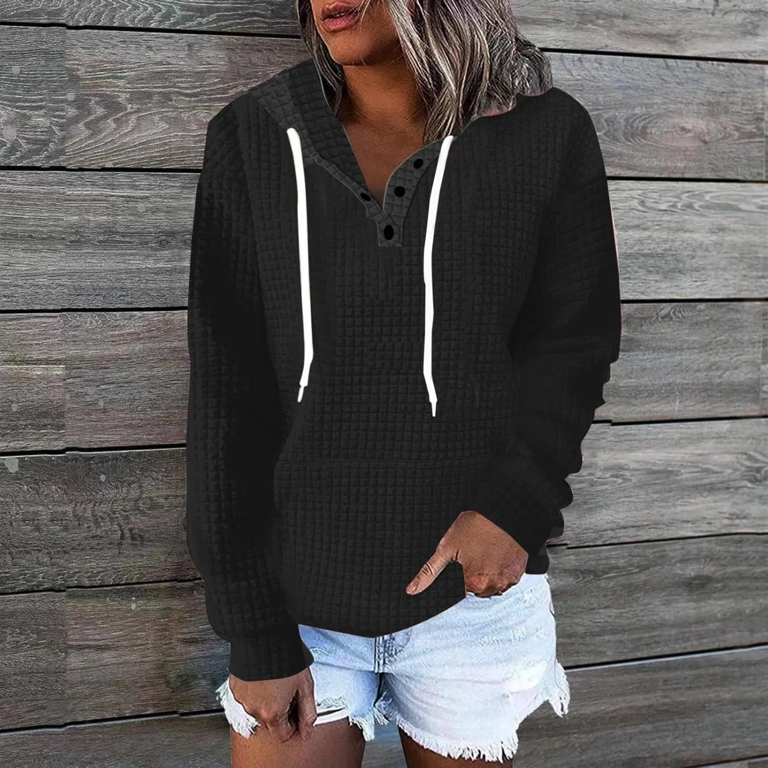 Half Buttons Sweatshirts Cropped Hoodies Fleece Womens Quarter Pullover Sweaters Fall Outfits Sweatshirt Hooded