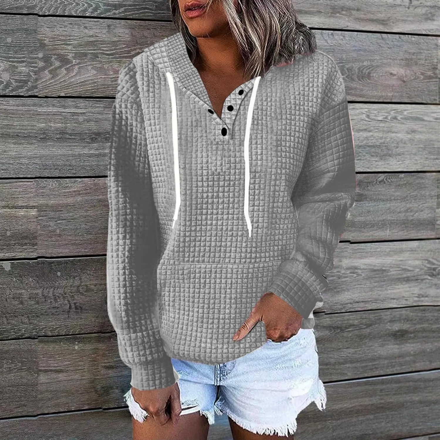 Half Buttons Sweatshirts Cropped Hoodies Fleece Womens Quarter Pullover Sweaters Fall Outfits Sweatshirt Hooded