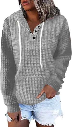 Half Buttons Sweatshirts Cropped Hoodies Fleece Womens Quarter Pullover Sweaters Fall Outfits Sweatshirt Hooded