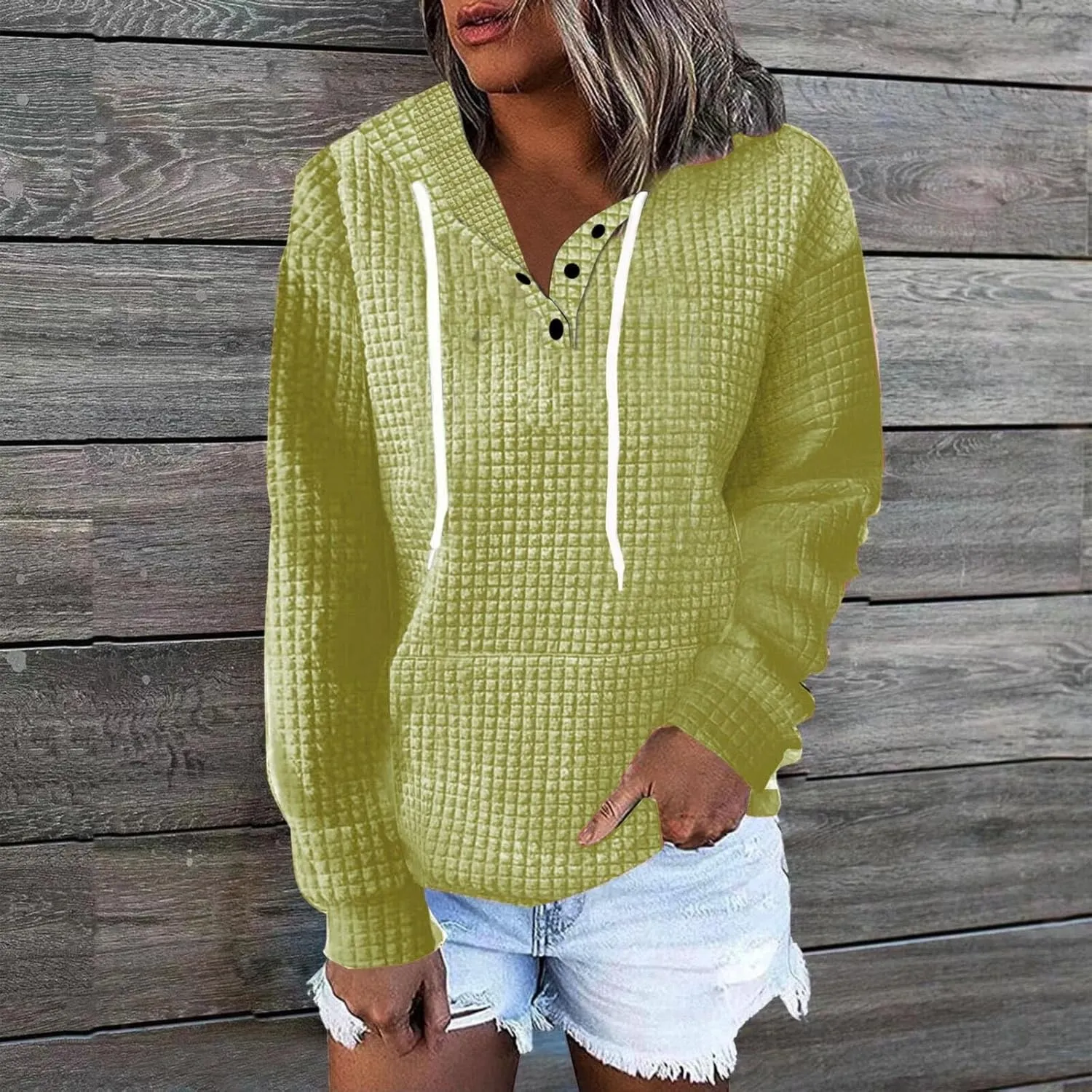 Half Buttons Sweatshirts Cropped Hoodies Fleece Womens Quarter Pullover Sweaters Fall Outfits Sweatshirt Hooded