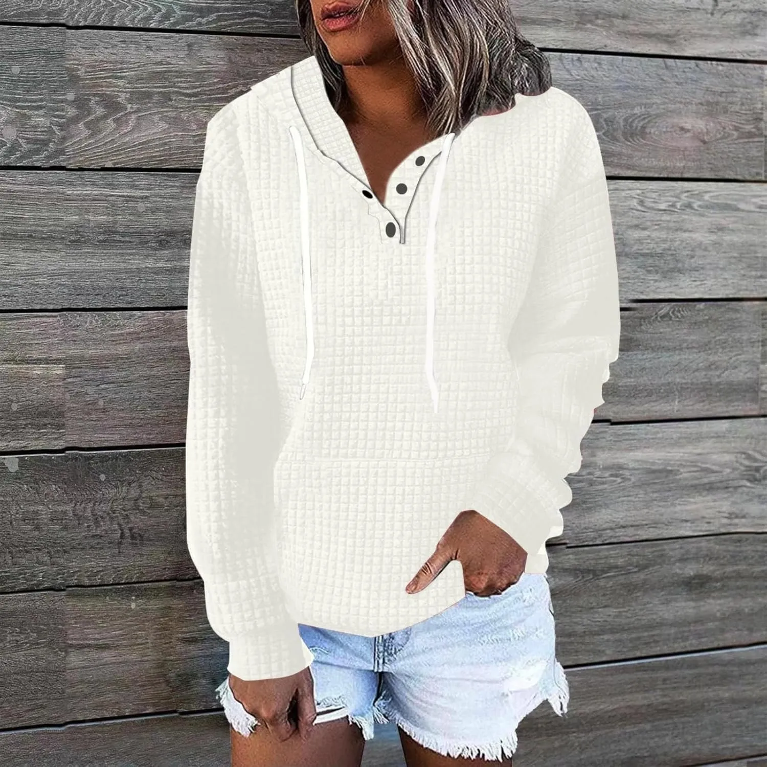 Half Buttons Sweatshirts Cropped Hoodies Fleece Womens Quarter Pullover Sweaters Fall Outfits Sweatshirt Hooded