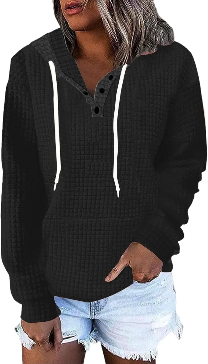 Half Buttons Sweatshirts Cropped Hoodies Fleece Womens Quarter Pullover Sweaters Fall Outfits Sweatshirt Hooded