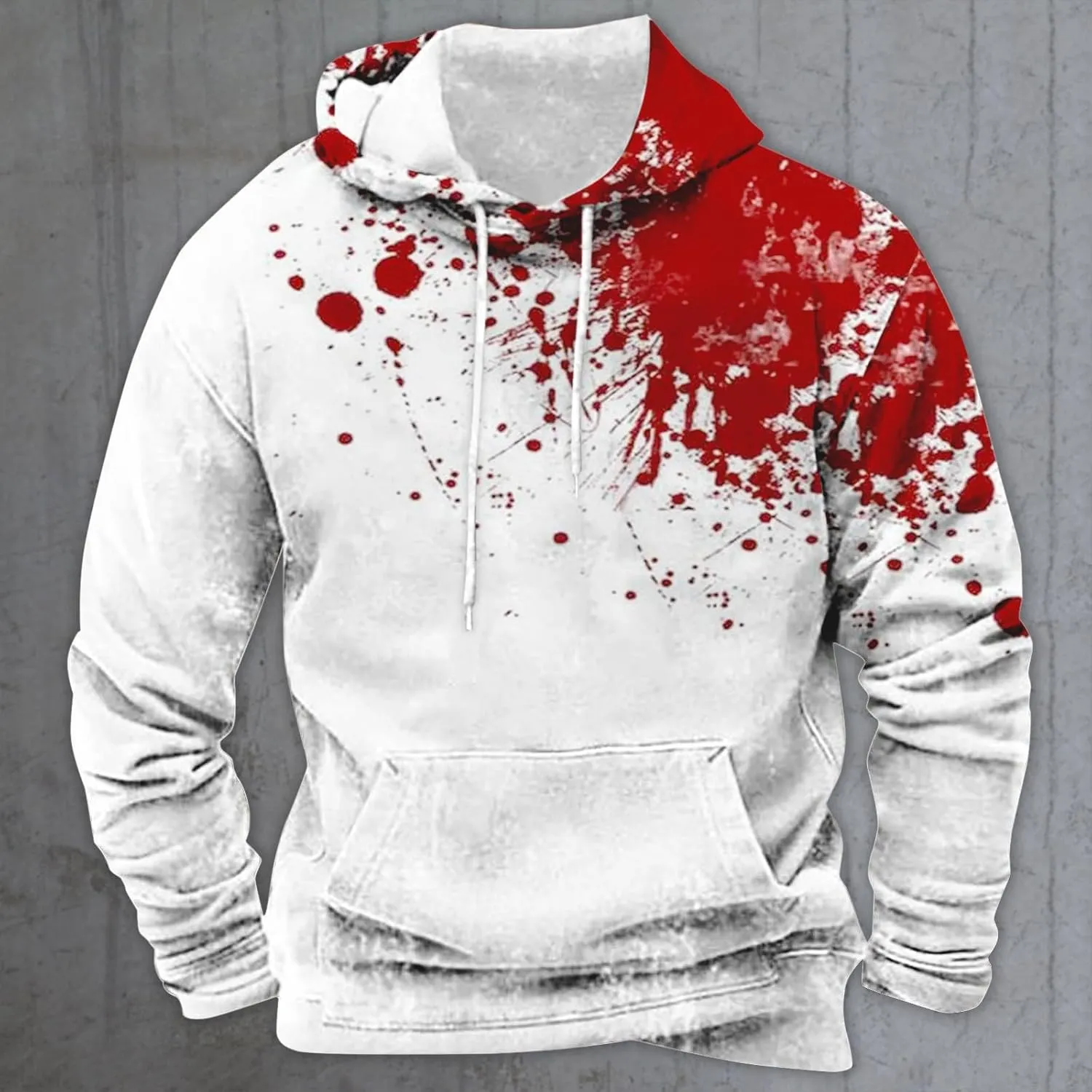 Halloween Long Sleeve Bloody Sweatshirts Men's Fashion Splatter Blood Athletic Hoodies Novelty Hooded Pullover Tops