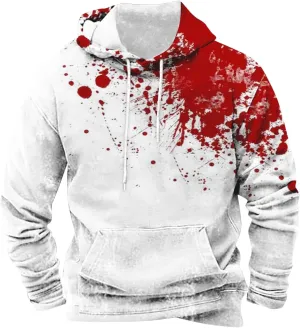 Halloween Long Sleeve Bloody Sweatshirts Men's Fashion Splatter Blood Athletic Hoodies Novelty Hooded Pullover Tops