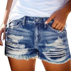 High Waisted Jean Shorts for Women 2024 Women Casual High Waisted Denim Shorts Frayed Raw Hem Ripped Jeans Shorts