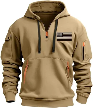 Hoodies for Men Quarter Zip Tactical Sweatshirt Graphic Print Pullover Shirts Fashion Leisure Coat Tops with Pockets