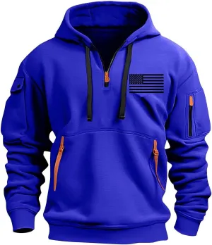 Hoodies for Men Quarter Zip Tactical Sweatshirt Graphic Print Pullover Shirts Fashion Leisure Coat Tops with Pockets