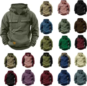 Hoodies For Men Quarter Zip Tactical Sweatshirts Fall Winter Casual Long Sleeve Workout Pullover Outdoor Cargo Jackets
