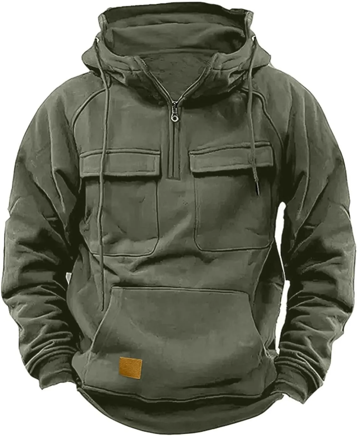 Hoodies For Men Quarter Zip Tactical Sweatshirts Fall Winter Casual Long Sleeve Workout Pullover Outdoor Cargo Jackets