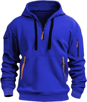 Hoodies for Men Quarter Zip Up Pullover Vintage Work Hoodie with Pockets Military Tactical Construction Sweatshirt
