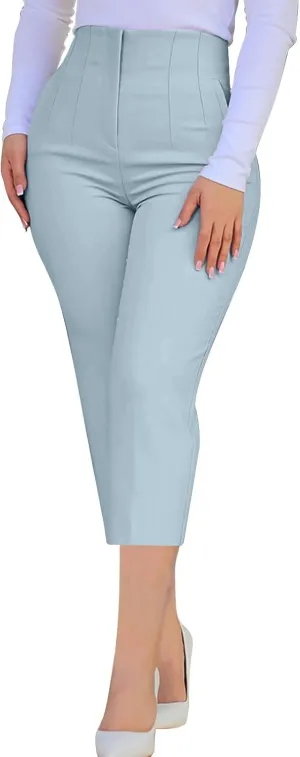 Hvyesh Womens Business Casual Capri Pants Summer Trendy 2025 Pleated High Waisted Capris for Women Wide Leg