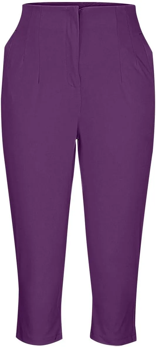 Hvyesh Womens Business Casual Capri Pants Summer Trendy 2025 Pleated High Waisted Capris for Women Wide Leg