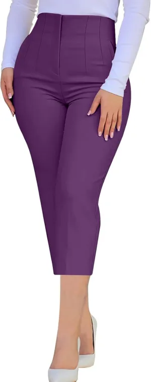 Hvyesh Womens Business Casual Capri Pants Summer Trendy 2025 Pleated High Waisted Capris for Women Wide Leg