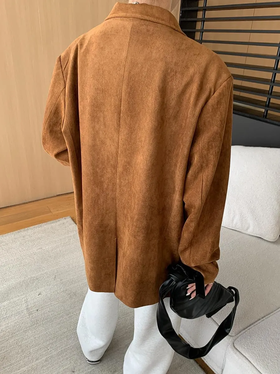 IDEALSANXUN Suede Blazers for Women 2024 Fall Winter Oversized Y2K Faux Leather Jacket Trench Coat