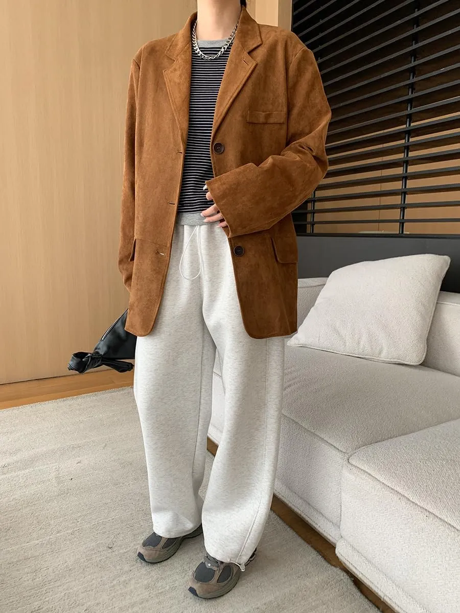 IDEALSANXUN Suede Blazers for Women 2024 Fall Winter Oversized Y2K Faux Leather Jacket Trench Coat