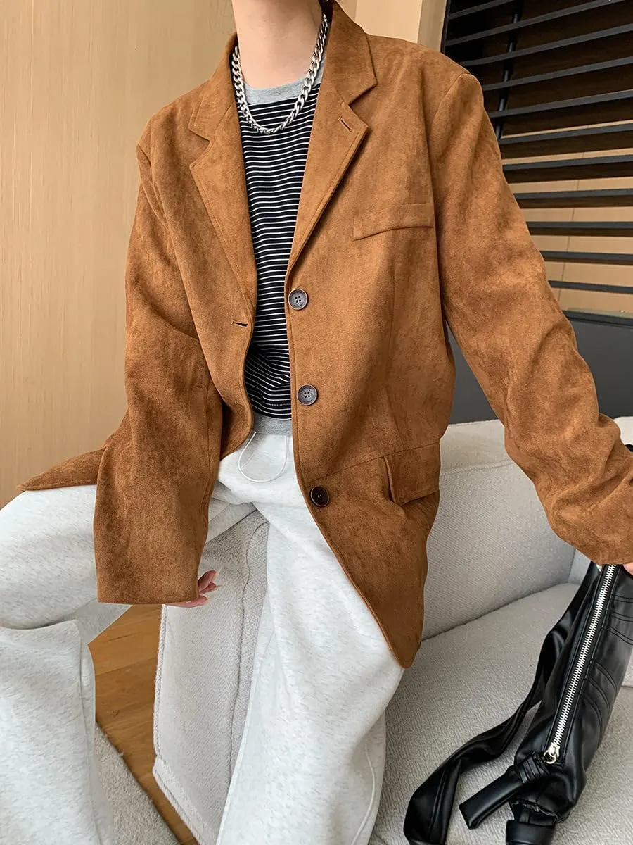 IDEALSANXUN Suede Blazers for Women 2024 Fall Winter Oversized Y2K Faux Leather Jacket Trench Coat