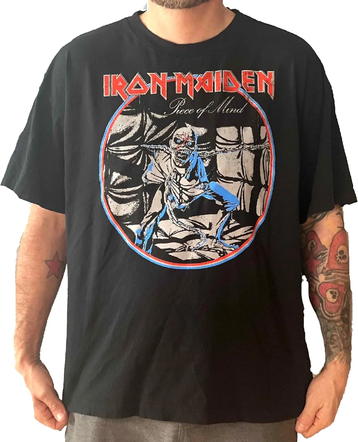 Iron Maiden Piece of Mind Tour Vintage Style Oversized Boxy Fit T-Shirt Officially Licensed