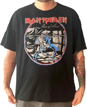 Iron Maiden Piece of Mind Tour Vintage Style Oversized Boxy Fit T-Shirt Officially Licensed