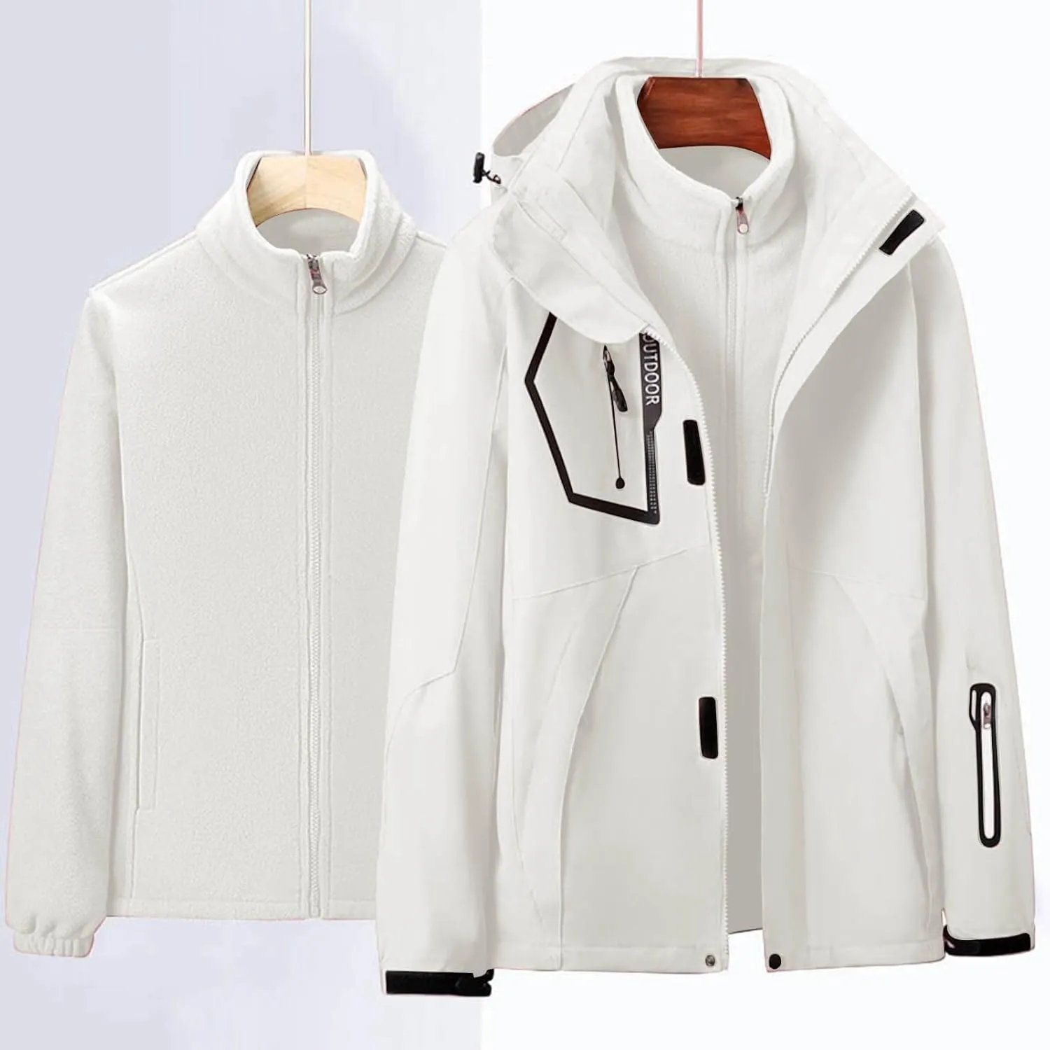 Jackets for Women 2 Piece Waterproof Windproof Outdoor Snow Mountain Jacket Loose Athletic Coat with Removable Hood
