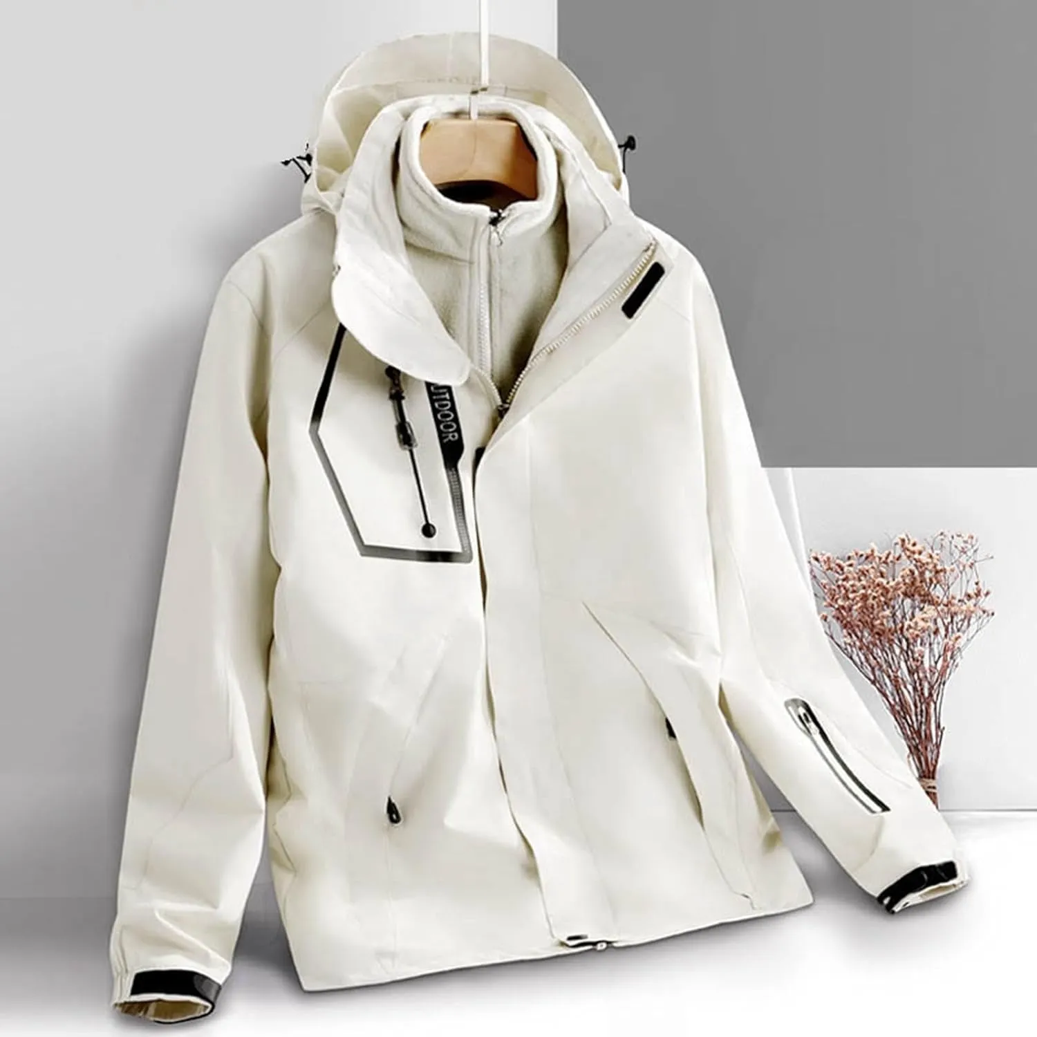 Jackets for Women 2 Piece Waterproof Windproof Outdoor Snow Mountain Jacket Loose Athletic Coat with Removable Hood