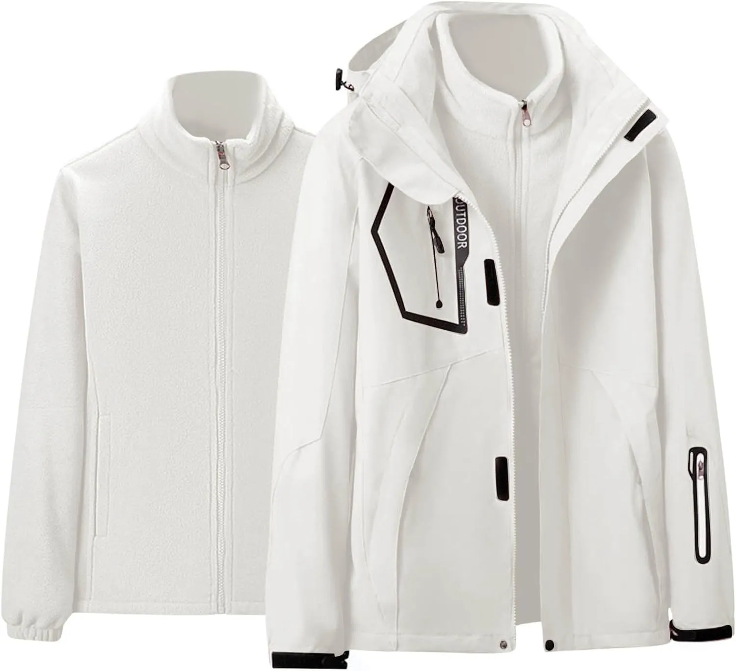 Jackets for Women 2 Piece Waterproof Windproof Outdoor Snow Mountain Jacket Loose Athletic Coat with Removable Hood