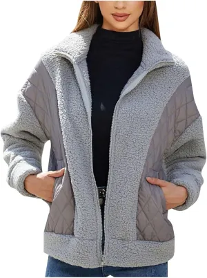 Jackets for Women Full Zip Fuzzy Fleece Sherpa Lined Cardignas Jacket Plus Size Open Front Winter Coats with Pockets