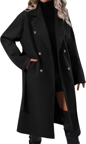 Jackets for Women Long Sleeve Double-Breasted Solid Color Lapel Jacket Open Front Oversized Loose Fit Blazer Coats