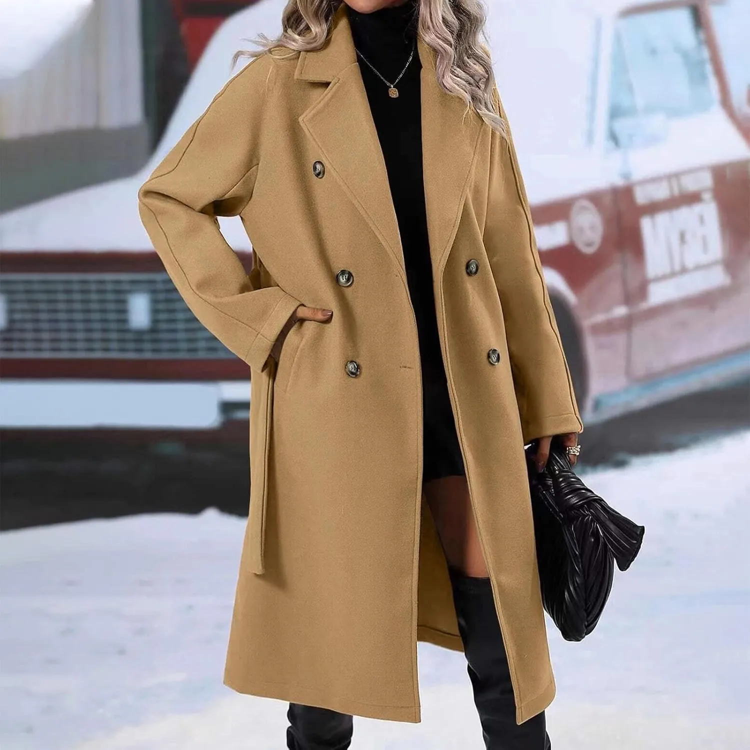 Jackets for Women Long Sleeve Double-Breasted Solid Color Lapel Jacket Open Front Oversized Loose Fit Blazer Coats