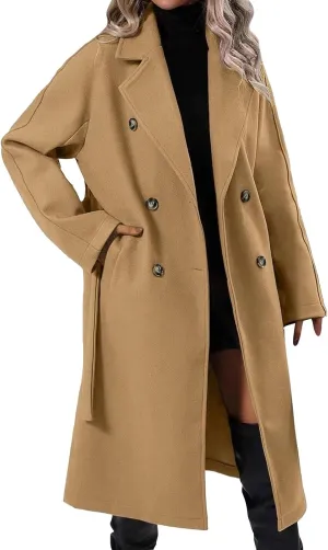 Jackets for Women Long Sleeve Double-Breasted Solid Color Lapel Jacket Open Front Oversized Loose Fit Blazer Coats