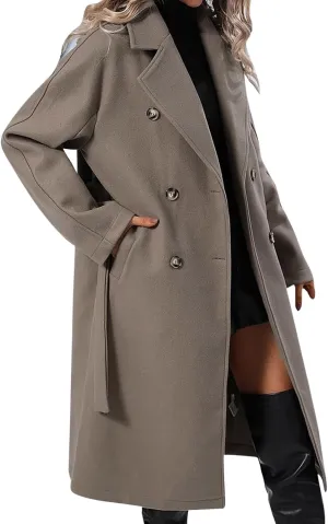 Jackets for Women Long Sleeve Double-Breasted Solid Color Lapel Jacket Open Front Oversized Loose Fit Blazer Coats