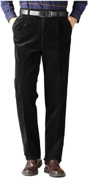 Kinghua Men's Pleated Front Corduroy Pants Casual Relaxed Fit Straight Leg Corduroy Pant