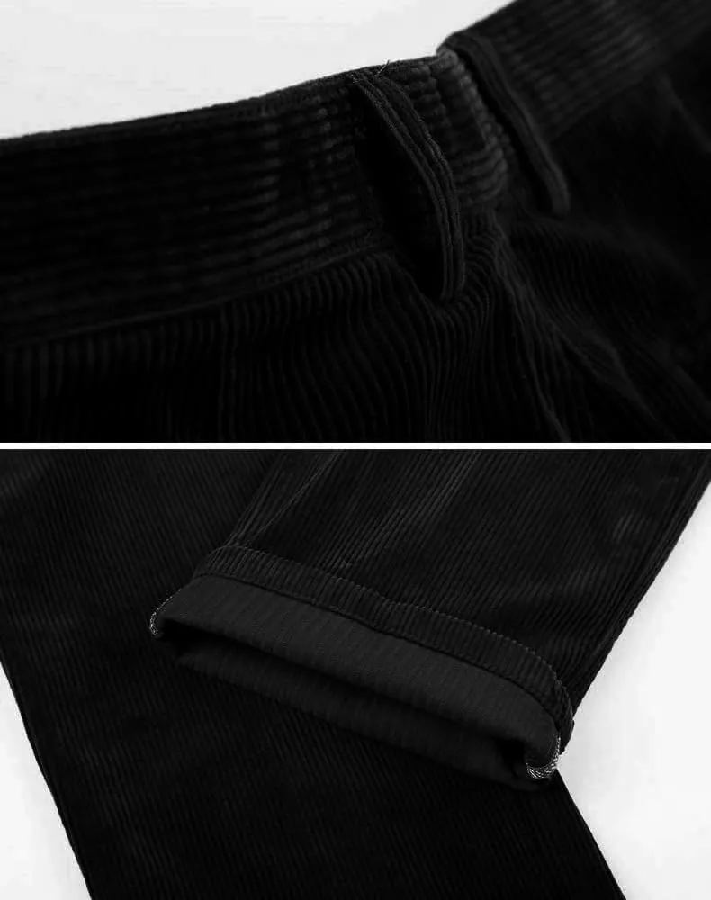 Kinghua Men's Pleated Front Corduroy Pants Casual Relaxed Fit Straight Leg Corduroy Pant