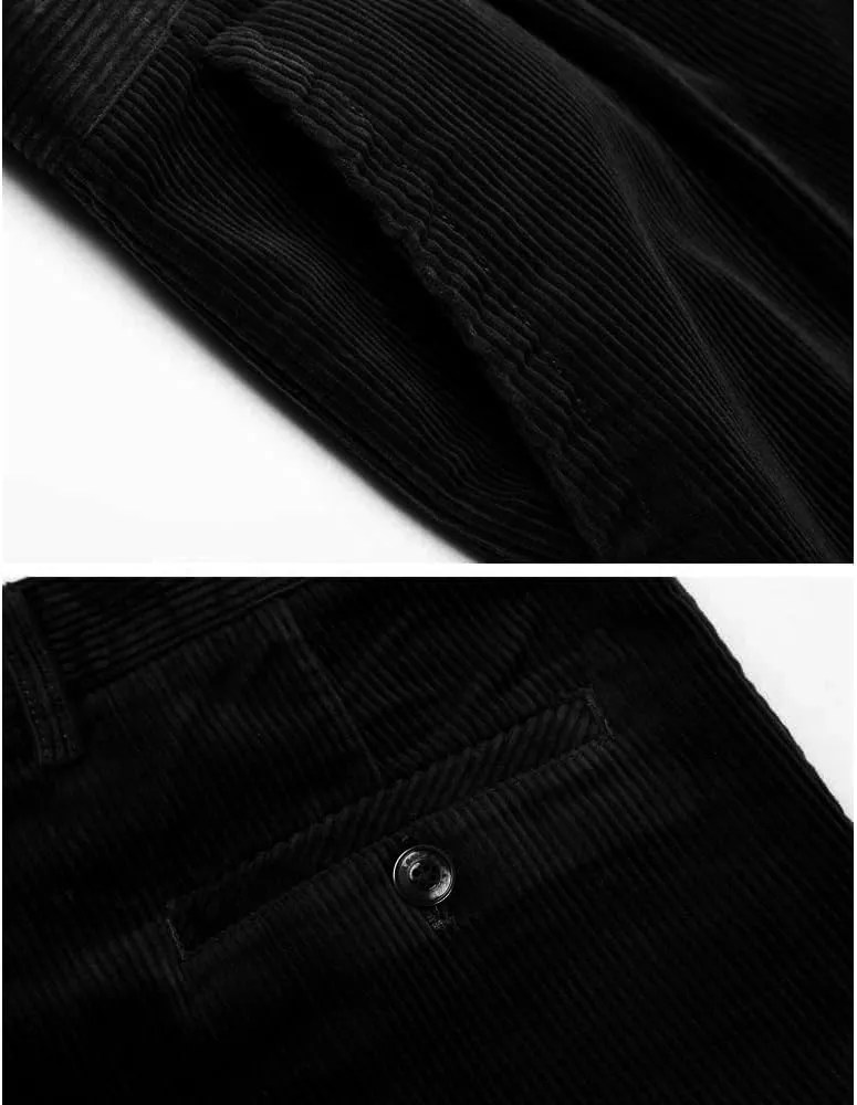 Kinghua Men's Pleated Front Corduroy Pants Casual Relaxed Fit Straight Leg Corduroy Pant