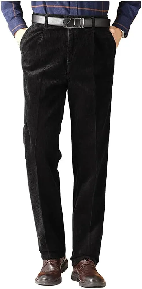 Kinghua Men's Pleated Front Corduroy Pants Casual Relaxed Fit Straight Leg Corduroy Pant