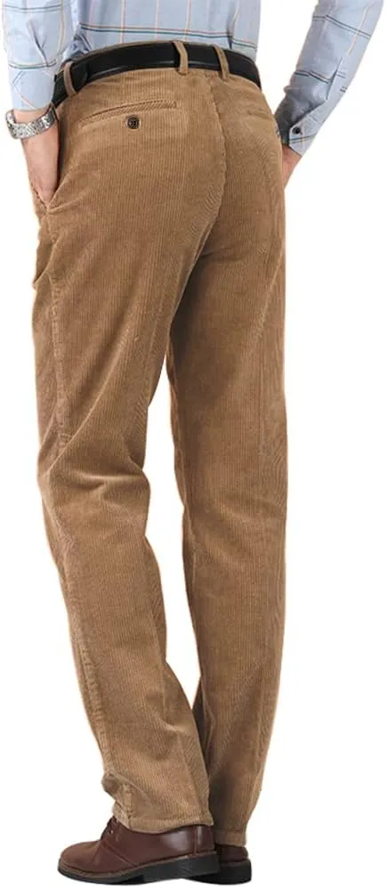 Kinghua Men's Pleated Front Corduroy Pants Casual Relaxed Fit Straight Leg Corduroy Pant