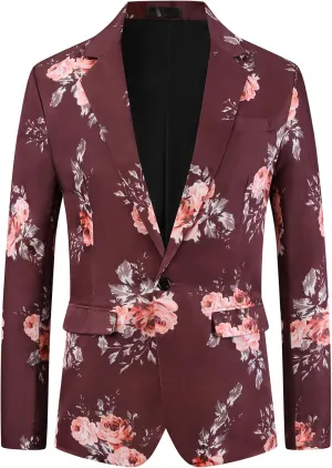 Lars Amadeus Floral Sport Coats for Men's Slim Fit Party Prom Flower Printed Blazers