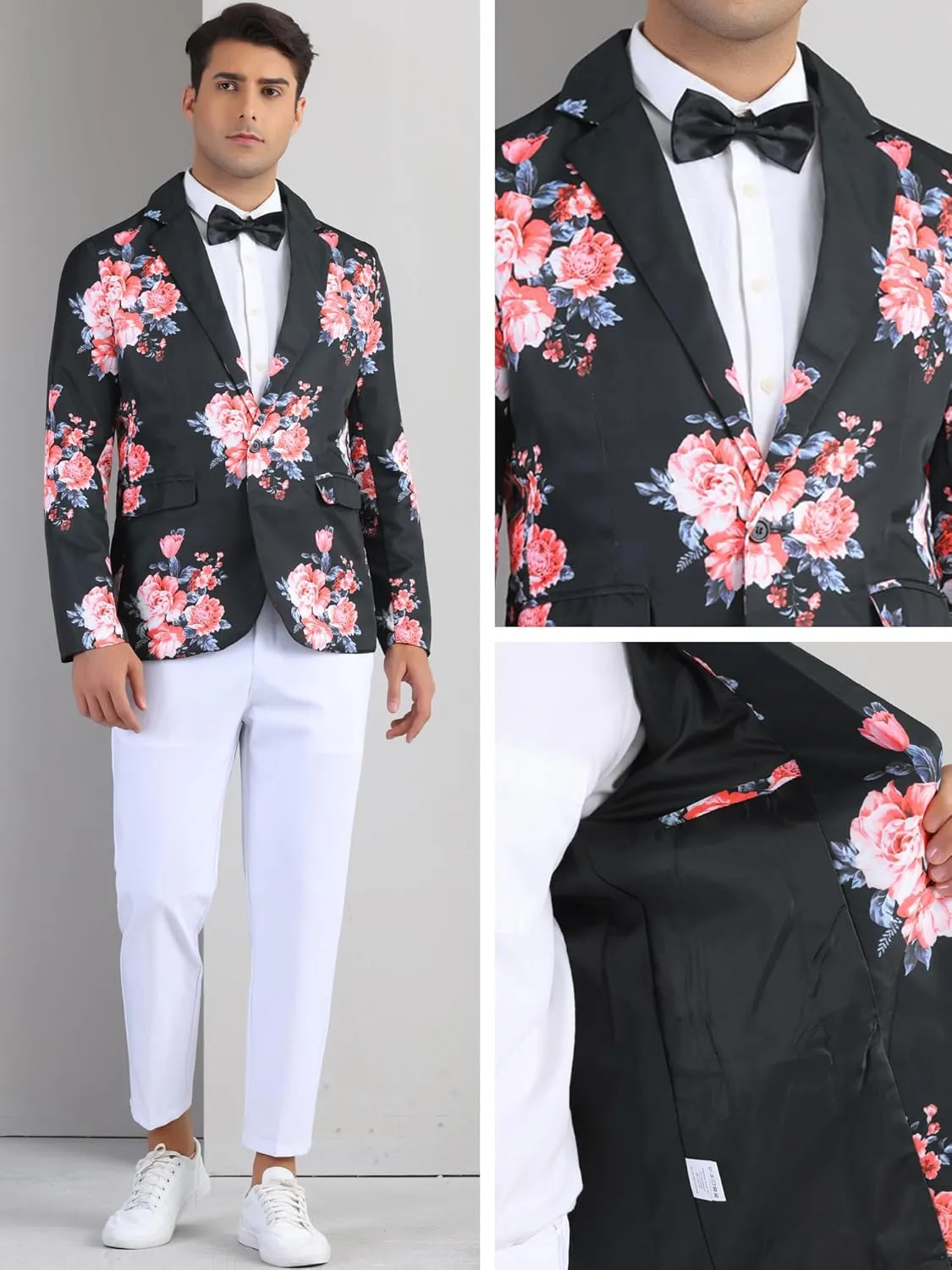 Lars Amadeus Floral Sport Coats for Men's Slim Fit Party Prom Flower Printed Blazers
