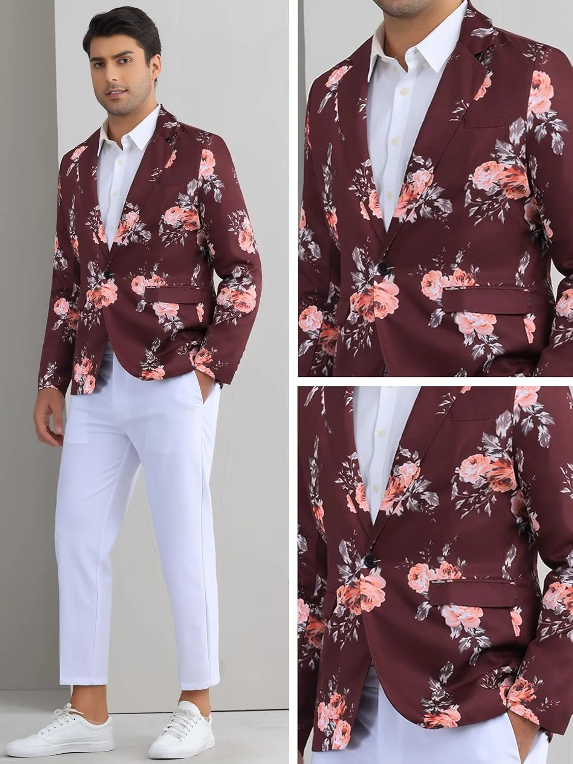 Lars Amadeus Floral Sport Coats for Men's Slim Fit Party Prom Flower Printed Blazers