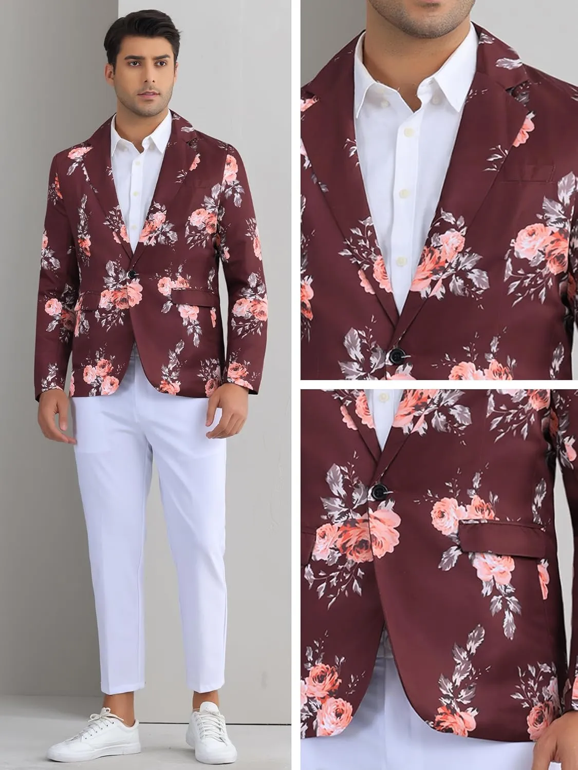 Lars Amadeus Floral Sport Coats for Men's Slim Fit Party Prom Flower Printed Blazers
