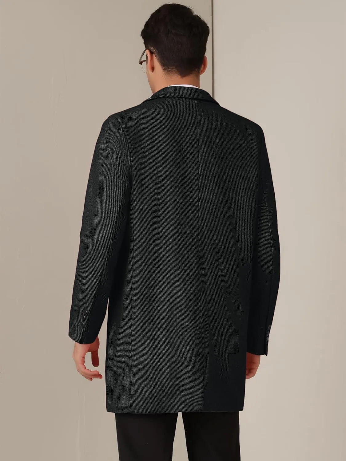 Lars Amadeus Herringbone Overcoats for Men's Classic Fit Single Breasted Winter Trench Coat