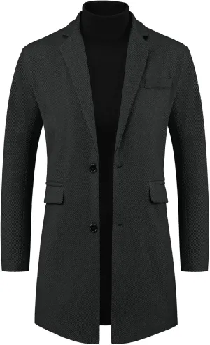 Lars Amadeus Herringbone Overcoats for Men's Classic Fit Single Breasted Winter Trench Coat