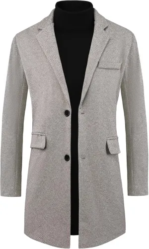 Lars Amadeus Herringbone Overcoats for Men's Classic Fit Single Breasted Winter Trench Coat